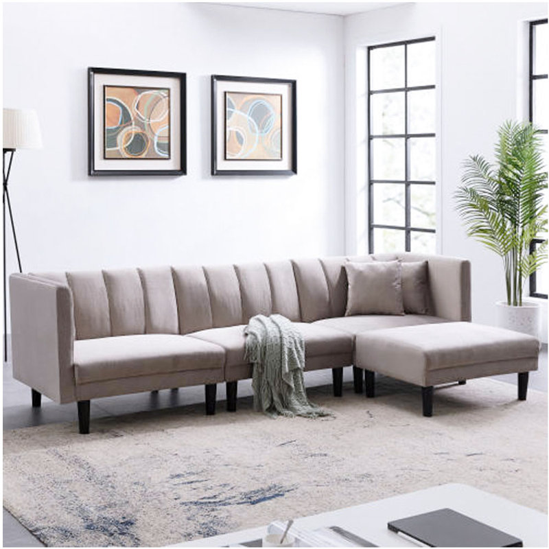 Corrigan Studio® Sectional Sofa Sleeper With 2 Pillows Light Green